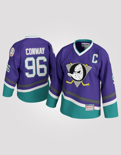 Charlie Conway YOUTH #96 Mighty Ducks Hockey Jersey (Purple)