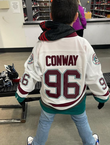 Click to view full screen YOUTH Charlie Conway #96 Mighty Ducks Hockey Jersey photo review